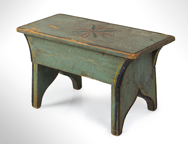 Footstool, Cricket, Original Paint & Decoration, Stylized Star Device Issuing Rays Probably New England, entire view 3