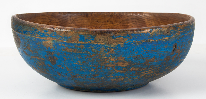 Early American Burl Bowl in Blue paint, Small Size, entire view 1