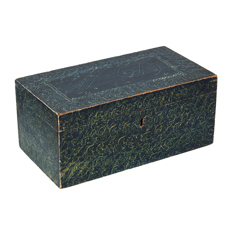 Nineteenth Century Paint Decorated Document Box, Vinegar Faux Grained, Image 1