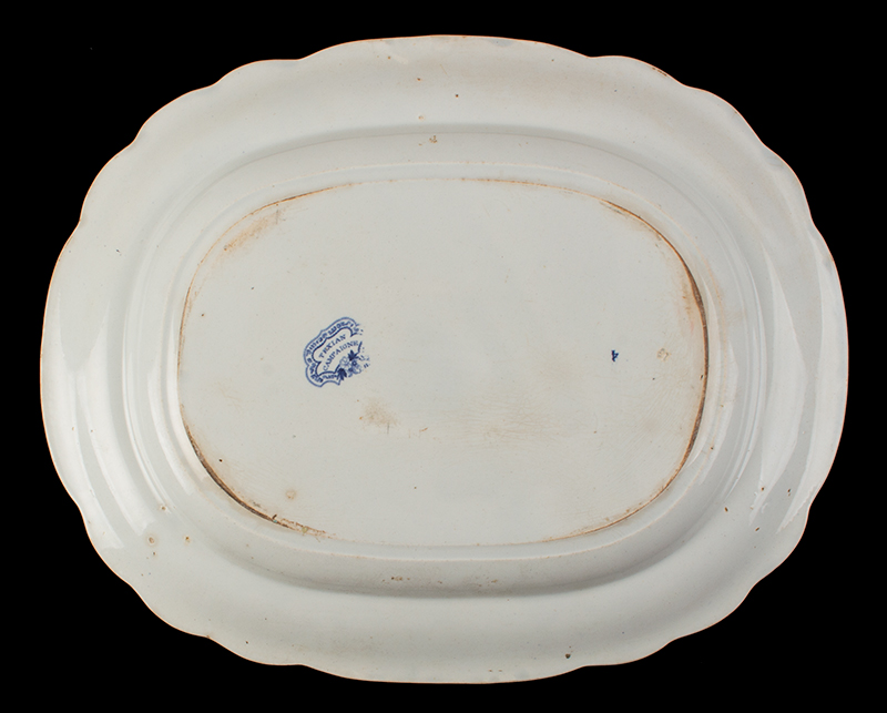 Staffordshire Platter, Texian Campaign, Medium Blue Historical Transferware Texas War of Independence, bottom view