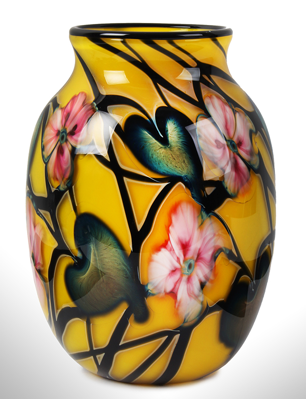 Charles Lotton (b. 1935) Multi Flora Art Glass Vase, Mandarin Yellow, Illinois Charles Lotton the Tiffany of tomorrow, 'heir apparent' to a legacy started at the turn of the 20th century., entire view 1