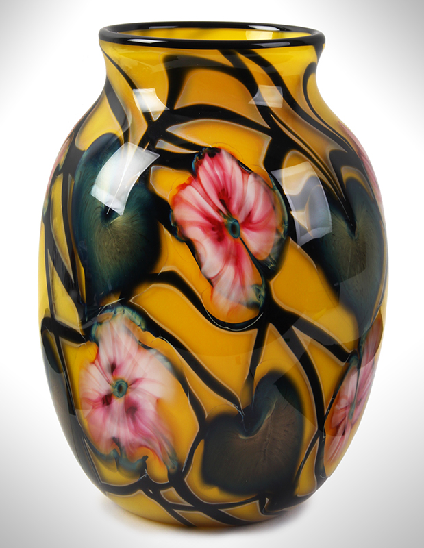 Charles Lotton (b. 1935) Multi Flora Art Glass Vase, Mandarin Yellow, Illinois Charles Lotton the Tiffany of tomorrow, 'heir apparent' to a legacy started at the turn of the 20th century., entire view 2