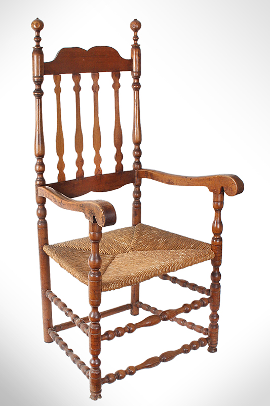 18th Century Banister Back Armchair, Robust Turnings, Generous Proportions New England, entire view