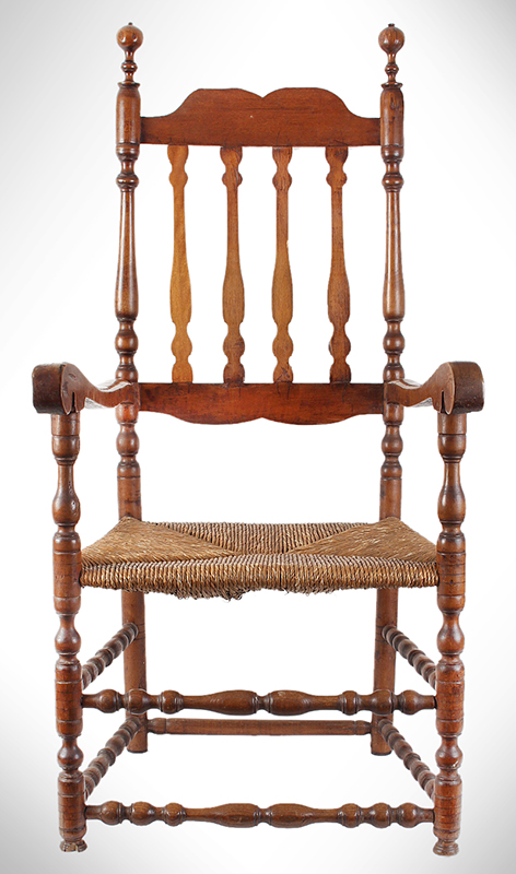 18th Century Banister Back Armchair, Robust Turnings, Generous Proportions New England, entire view 2