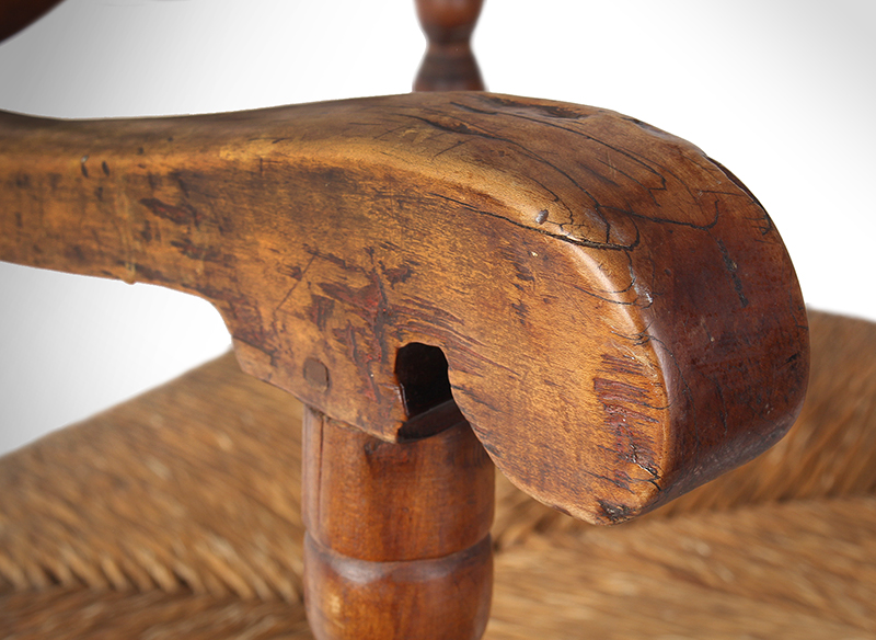 18th Century Banister Back Armchair, Robust Turnings, Generous Proportions New England, handle view