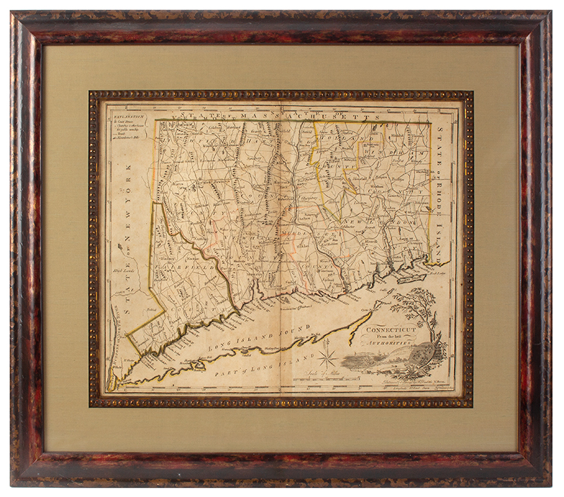 Mathew Carey's Map of Connecticut, Delineated and Engraved by Amos Doolittle  Second Edition…an essential map for Connecticut collectors.