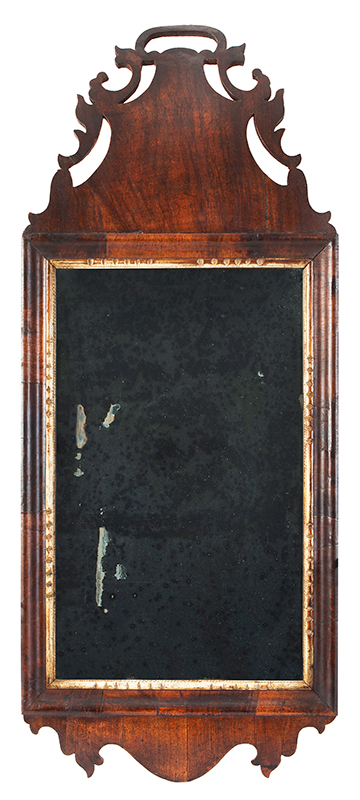 Mirror, Queen Anne Looking Glass Featuring Pierced Crest Probably Dutch for American Market, entire view