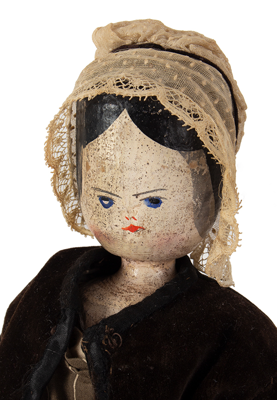 Doll, 19th Century Penny Doll, Wooden Doll, 13”, in Nice Clothing, detail view