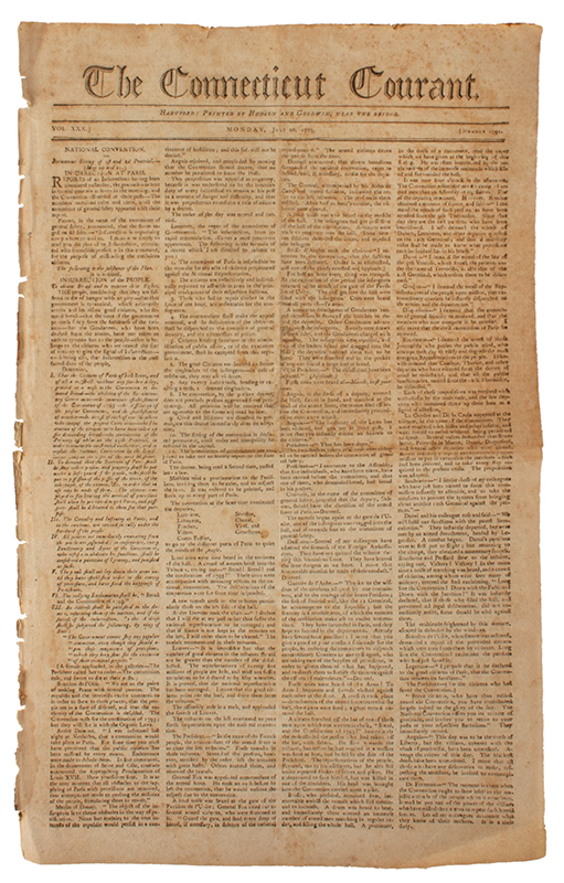 Americana, Newspaper, Connecticut Courant July 20, 1795, entire view