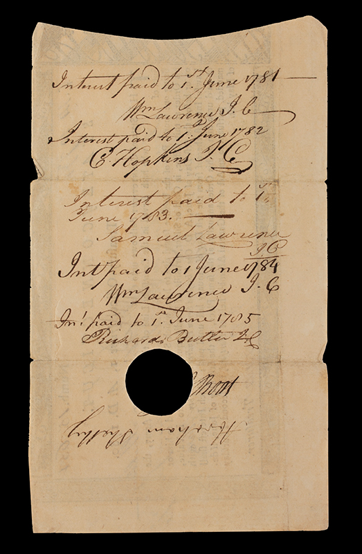 Americana: State of Connecticut Treasury Note 1780 Signed by J. Lawrence, Treasurer, entire view 2