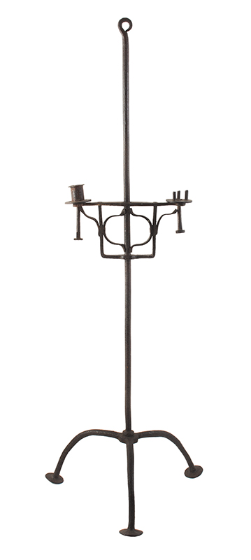 Lighting, Wrought Iron Floor Standing Double Candleholder, Ejector & Stub Post Probably New York State, entire view