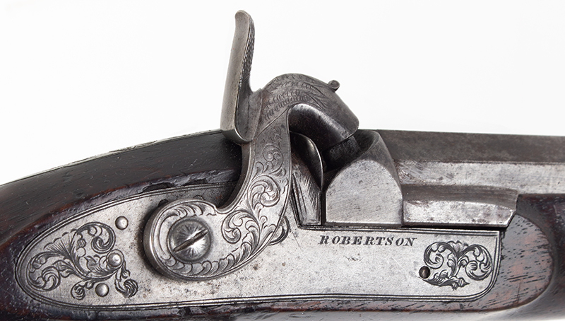 Pistol, Robertson’s Percussion Target Pistol Probably Haddington, Scotland, lock plate