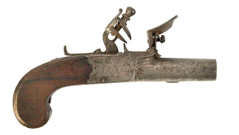 Antique, Flintlock Boxlock Turn-Off Pocket Pistol, Ryan & Watson, London, Image 1