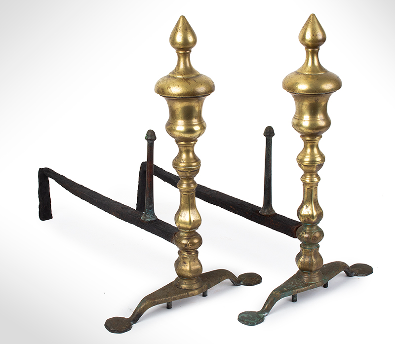 Early Andirons with Log Stops, American or English, entire view