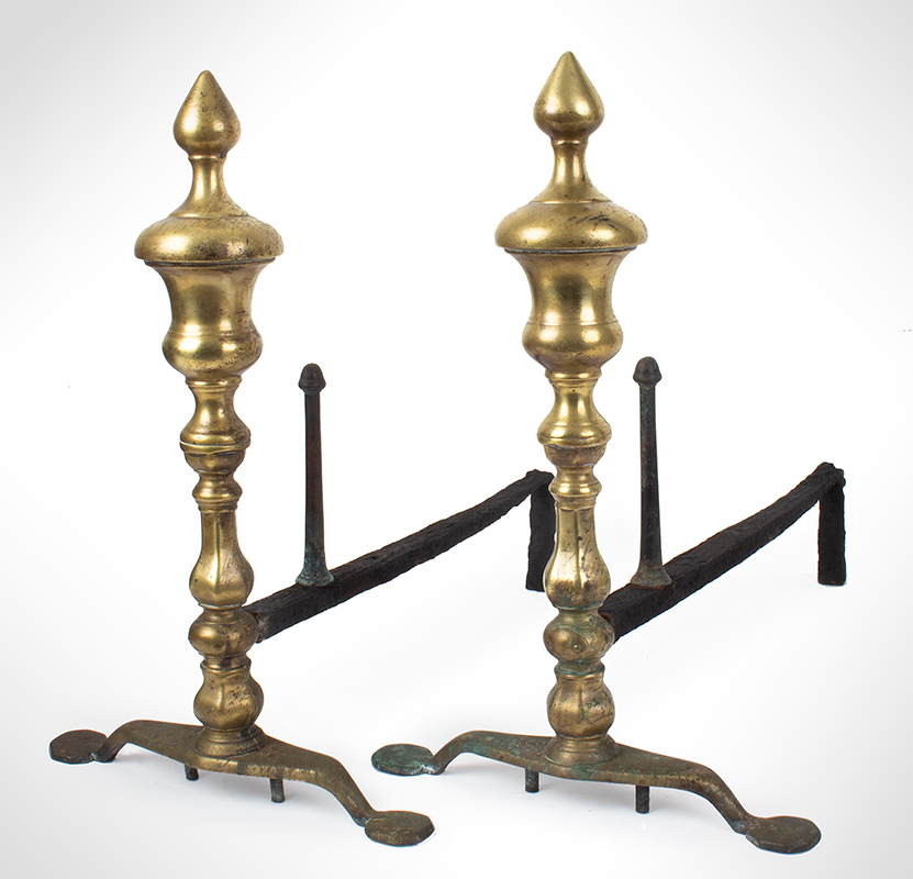 Early Andirons with Log Stops, American or English, entire view 2
