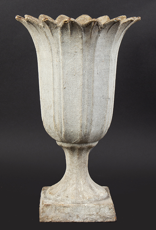 Garden Urn, Cast Iron Tulip Form, Outstanding Surface, Historic White Paint American, entire view