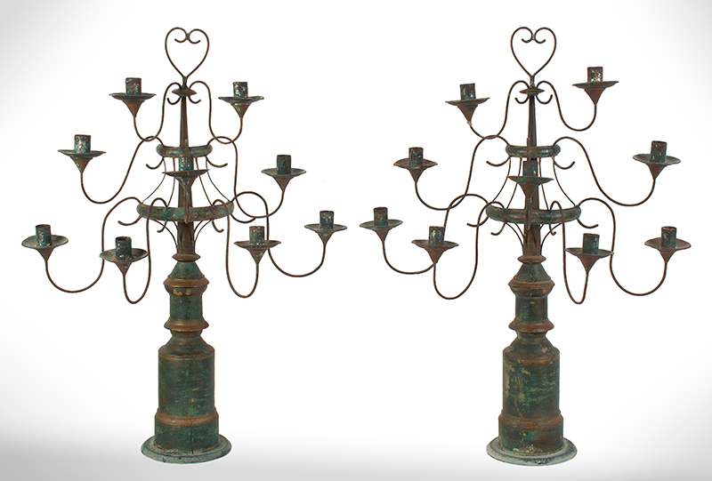 Candelabrum, Pair of Eight Light Flatback Candelabra, Original Paint Probably American, entire view