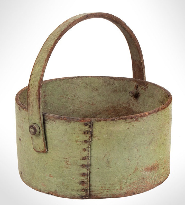 Box, Bentwood Carrier, Swing Handle, Original Apple Green Paint, entire view