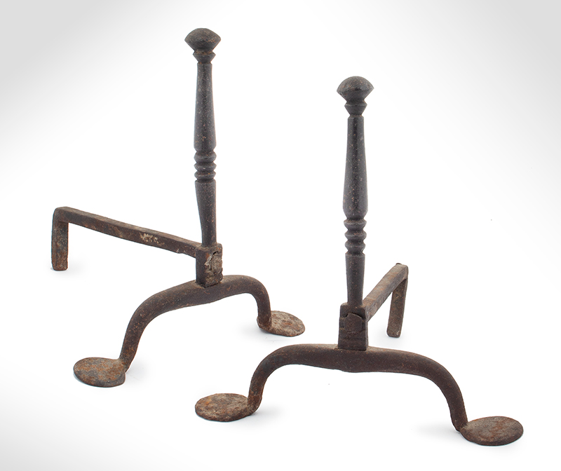 Creepers, Miniature Andirons, Large Penny Feet, Button Finials, Image 1