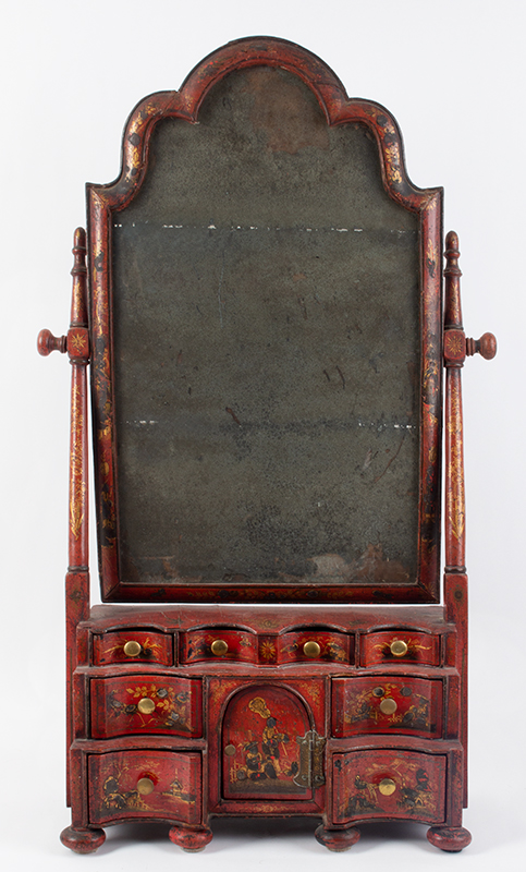 Early Queen Anne Dressing Mirror, Dressing Box, Stepped Case, Red