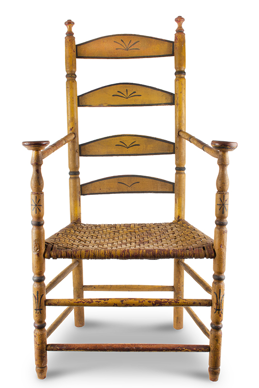 Armchair, Ladderback, Mushroom Handholds, Outstanding Mustard Yellow Paint