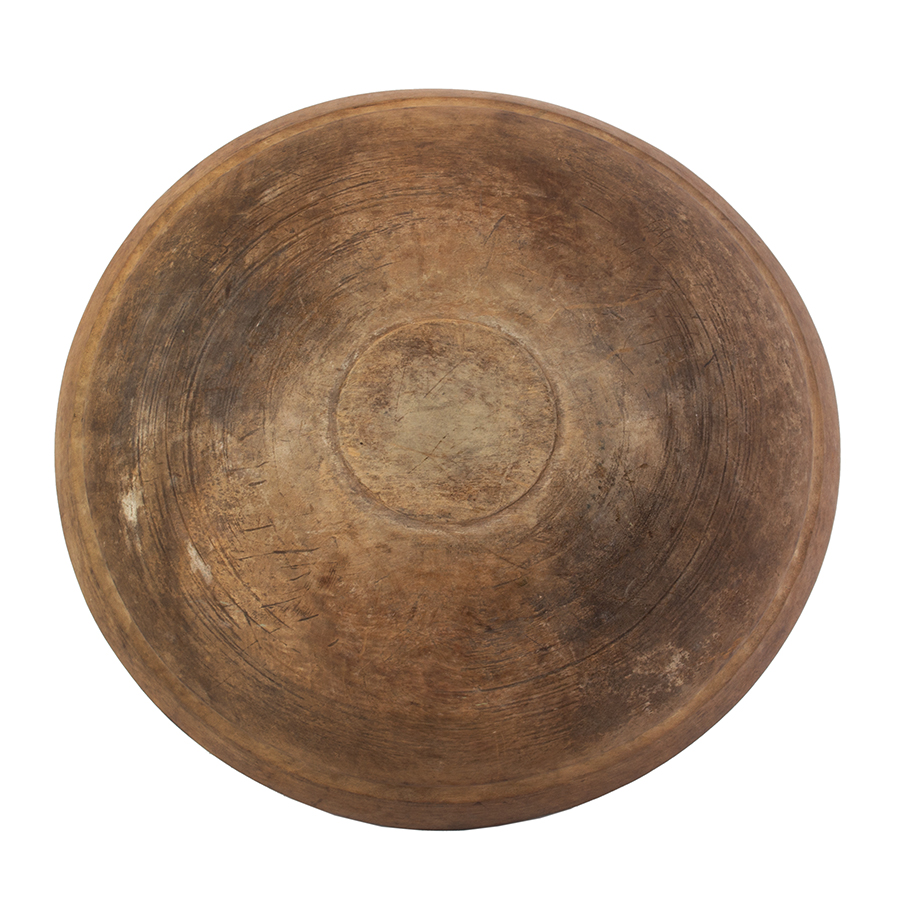 Large Turned Treen Bowl, Traces of Thinned Red Paint, Image 1