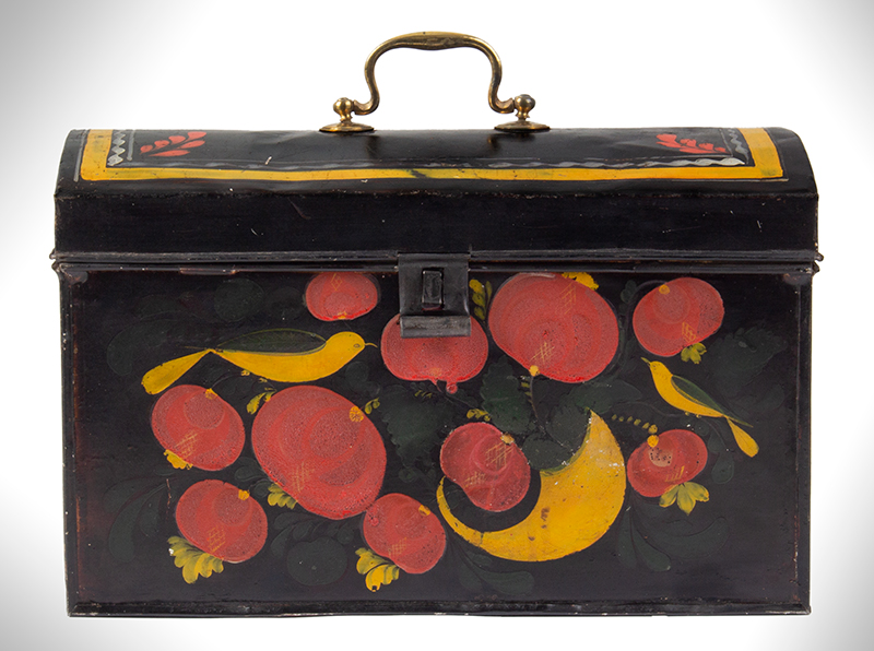 Large Paint Decorated American Painted Tin Trunk, Image 1