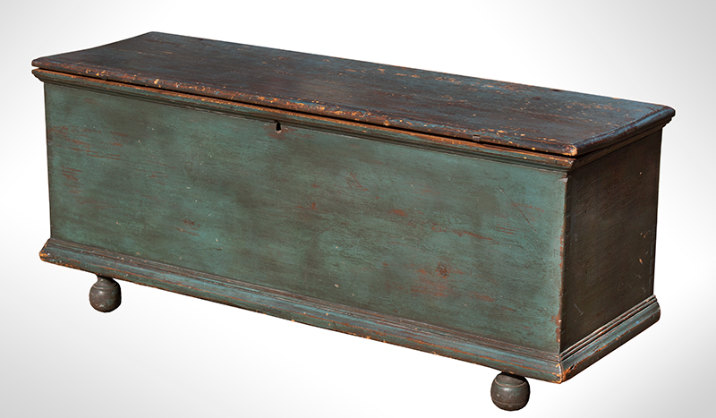 Blanket Chest on Ball Feet, Original Surface History, Blue paint, Mid-Atlantic, entire view 1