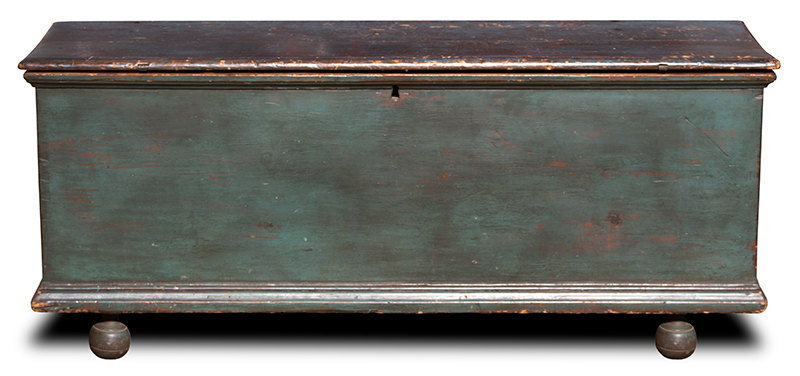 Blanket Chest on Ball Feet, Original Surface History, Blue paint, Mid-Atlantic, entire view 2