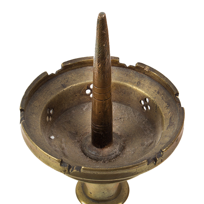 15th or Early 15th Century, Large Castellated Candlestick, Dutch or German, detail view
