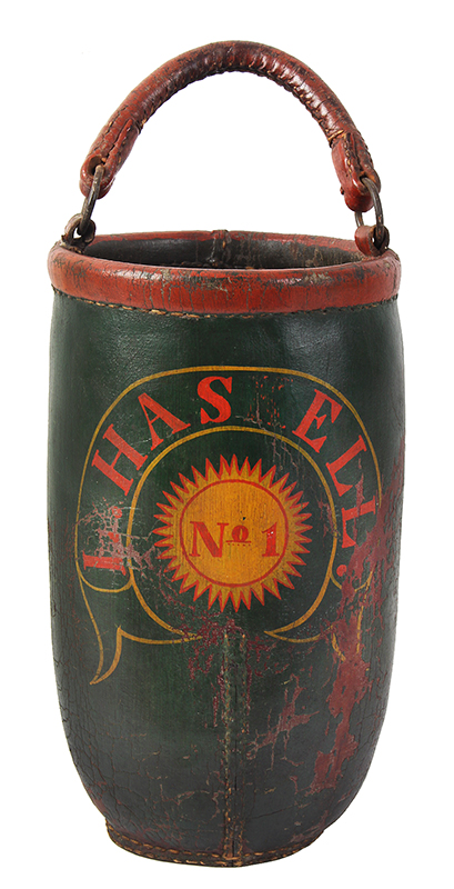 American Paint Decorated Leather Fire Bucket, L. HASKELL / NO 1, Image 1