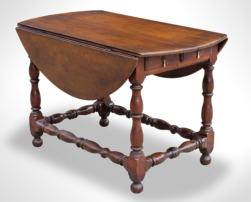 A William & Mary Oval Table with Falling Leaves, Draw-bar Supports, New York, entire view 1