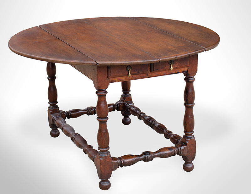 A William & Mary Oval Table with Falling Leaves, Draw-bar Supports, New York, entire view 3