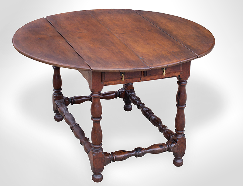 A William & Mary Oval Table with Falling Leaves, Draw-bar Supports, New York, entire view 4