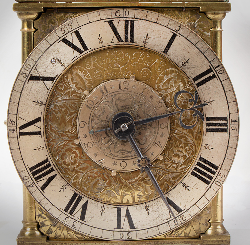 Exceptionally Rare Quarter Striking Lantern Clock Made By Richard Beck London, detail view 1