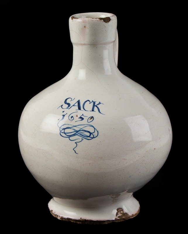 Delft Sack Bottle, A Gutsy Bulbous Form in Fine Original Condition, 1650 London…inscribed in blue, entire view 3