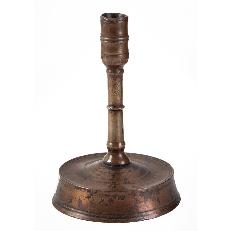 English Bunsen Burner Form Single Discoid Knop Medieval Candlestick, Image 1