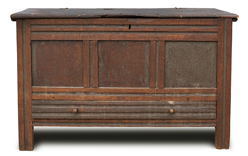 Joined Chest with Drawer, Pilgrim Century, Historic Surface, Massachusetts Probably Dedham or Medfield, entire view