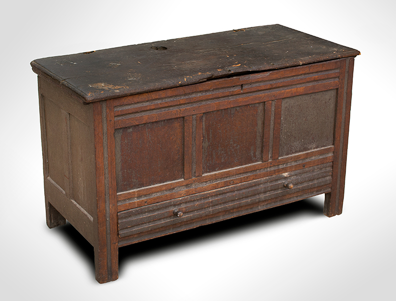 Joined Chest with Drawer, Pilgrim Century, Historic Surface, Massachusetts Probably Dedham or Medfield, entire view 2