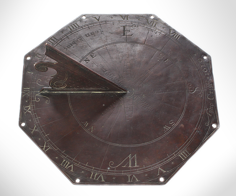 A Rare Sundial Inscribed John Robins, Dated 1619, Made by Early Clockmaker, entire view