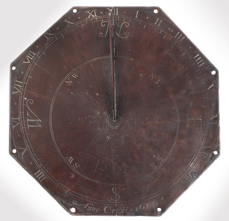 A Rare Sundial Inscribed John Robins, Dated 1619, Made by Early Clockmaker, entire view 2