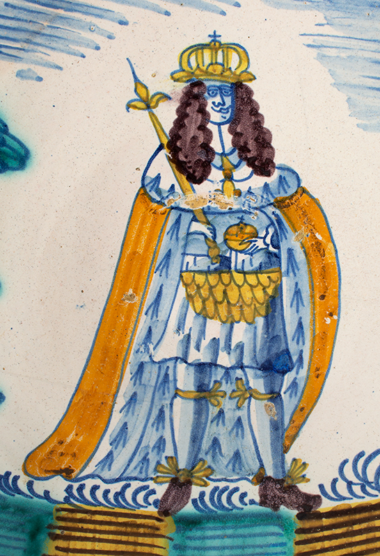 Delft, Blue Dash, Royal Portrait Charger, King William III, detail view