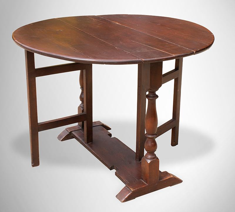 Table, William & Mary Trestle Base Gateleg Drop-Leaf Table, New York A popular form favored by Hudson River Valley settlers, entire view