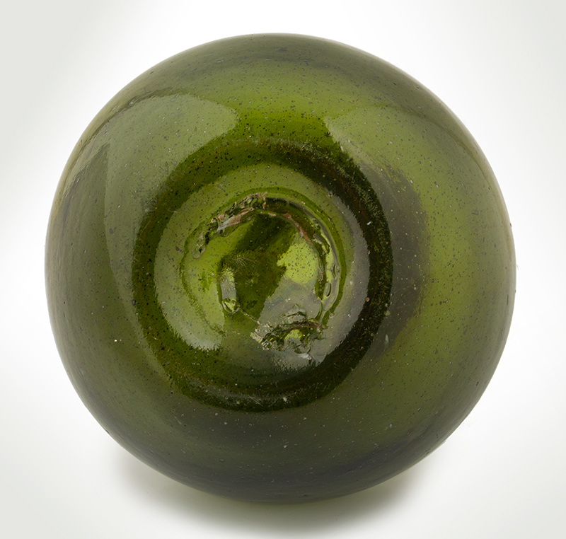 Shaft & Globe Bottle, English, Superb Transitional Example in Mid-Olive Green High Gloss
