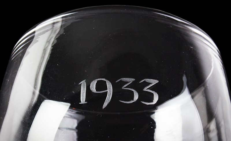 Prohibition, pair of SUCCESS to REPEAL Goblets Containing Eagle, Dated 1933 Signed: REPEAL GLASS – VERNAY – MADE IN ENGLAND The 18th Amendment, Prohibition, repealed by passage of 21st Amendment, 1933, detail view 3