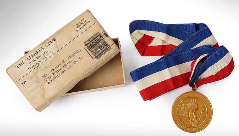 Alfalfa Club Member Medal, Belonging to James C. Hagerty, Eisenhower Press Secretary Extremely Rare Medal For the Exclusive Secret Society, entire view