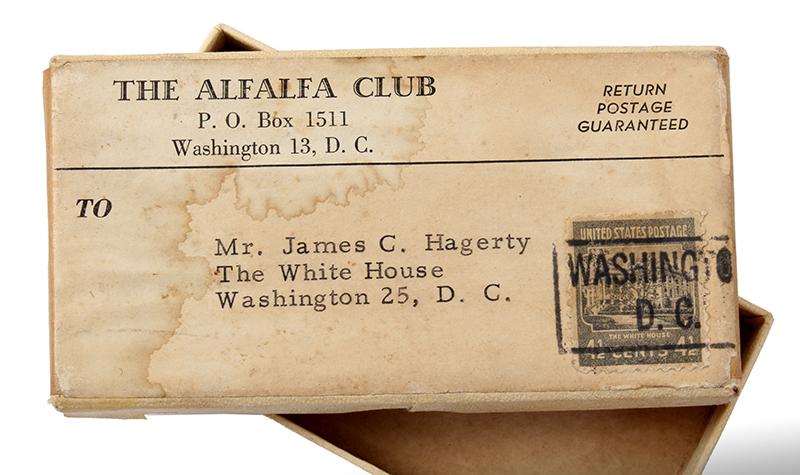 Alfalfa Club Member Medal, Belonging to James C. Hagerty, Eisenhower Press Secretary Extremely Rare Medal For the Exclusive Secret Society, box view