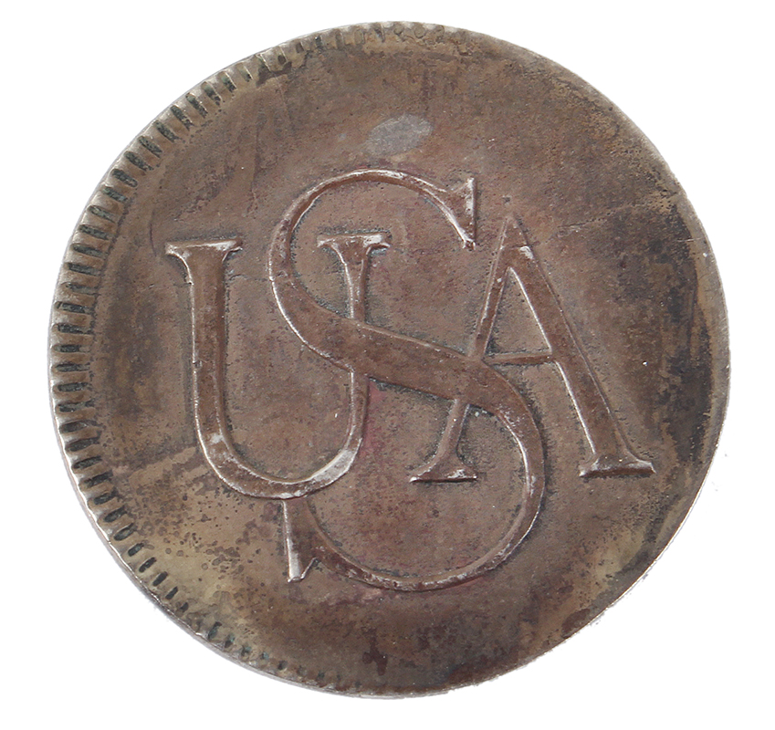Silver Bar Cent Facsimile, only 12 Struck, Obverse: USA in Monogram, Reverse: Series of Bars One of the Original Strikes, entire view 1