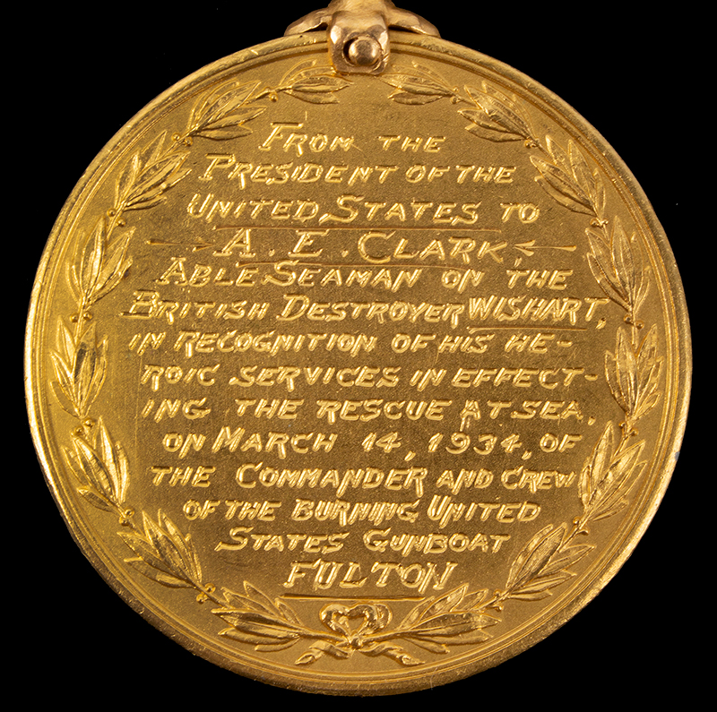 Historic Julian LS-3 State Department Life Saving Medal, GOLD, Extremely Fine By George T. Morgan, From U.S. President To A.E. Clark, Rescue of US Gunboat, entire view 3