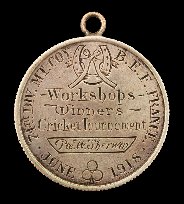 Engraved World War I Cricket Award Fashioned out of a French 50 Centimes, Image 1
